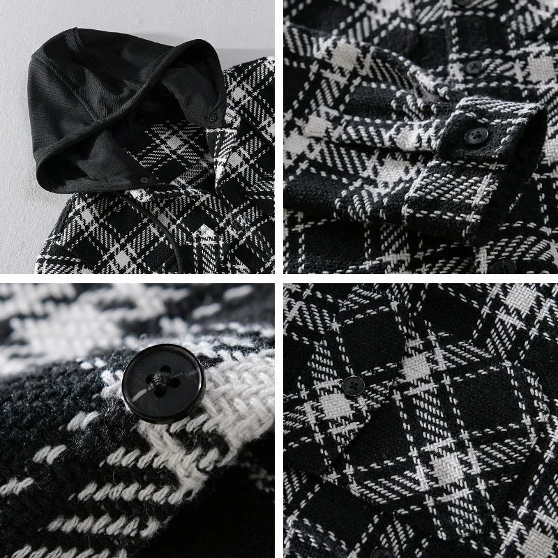 Herren Karierter Overshirt mit gesteppter Kapuze und Thermofutter Nord Taschen