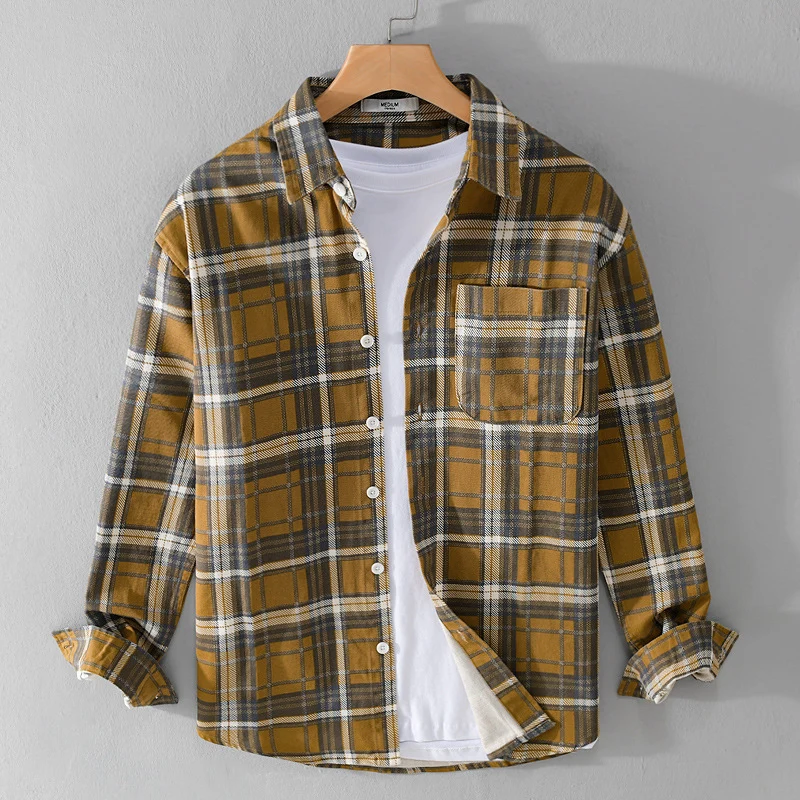 Herren Karierter Flanell-Overshirt im Vintage‑Look mit aufgesetzter Brusttasche und gerundetem Saum Nord Taschen