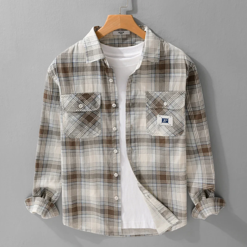 Herren Karierter Baumwoll-Überhemd im Casual-Layering‑Stil mit Pattentaschen Nord Taschen
