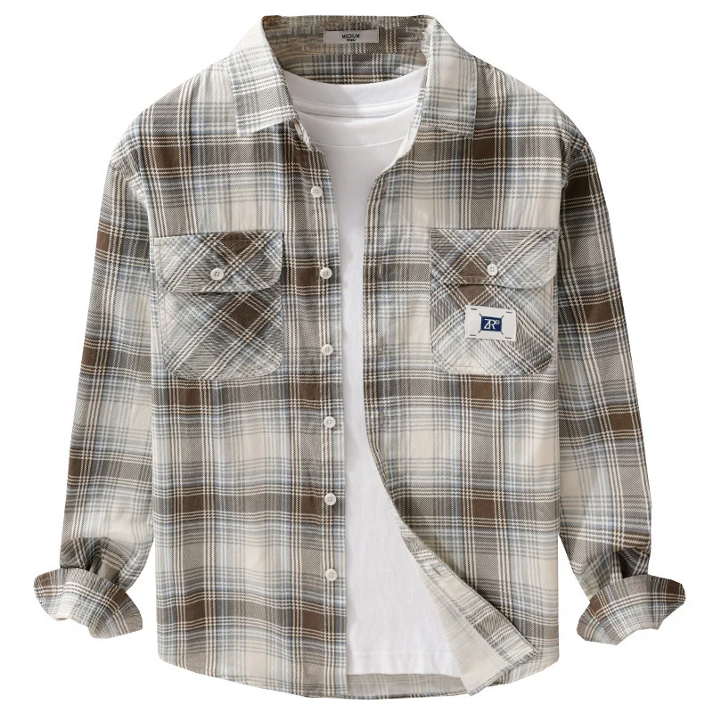Herren Karierter Baumwoll-Überhemd im Casual-Layering‑Stil mit Pattentaschen Nord Taschen
