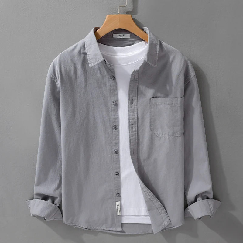 Herren Hemdjacken-Overshirt aus softem Baumwoll-Twill mit Relaxed-Fit und aufgesetzter Brusttasche Nord Taschen