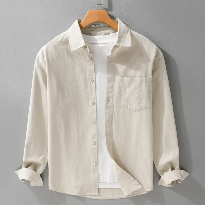 Herren Hemdjacke-Overshirt aus softem Baumwoll-Twill im Layering-Look mit aufgesetzter Brusttasche Nord Taschen