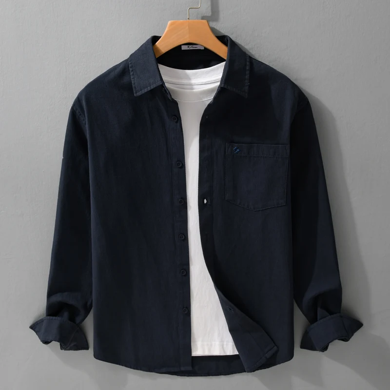 Herren Hemdjacke-Overshirt aus softem Baumwoll-Twill im Layering-Look mit aufgesetzter Brusttasche Nord Taschen