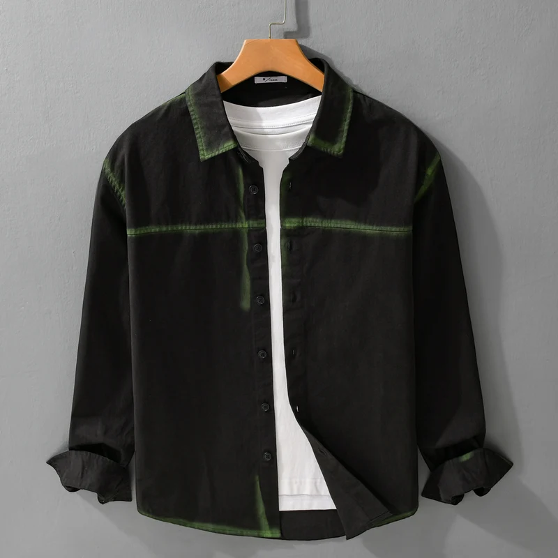 Herren Hemdjacke im Oversize-Stil mit verwaschenen Kanten und klassischem Kentkragen Nord Taschen