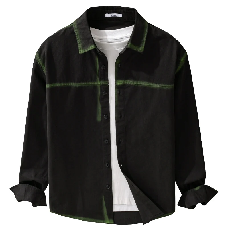 Herren Hemdjacke im Oversize-Stil mit verwaschenen Kanten und klassischem Kentkragen Nord Taschen