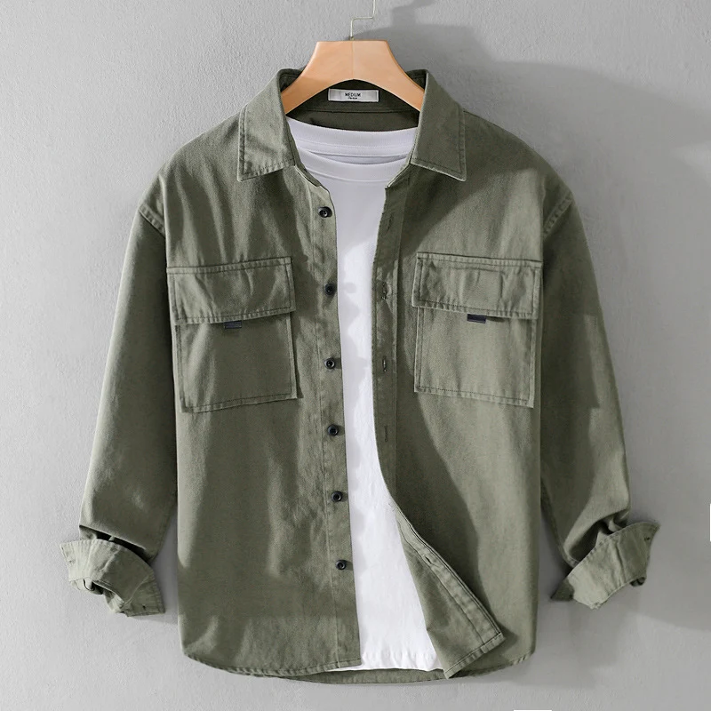 Herren Hemdjacke aus robustem Baumwolltwill mit zwei Brustklappen und Relaxed‑Fit Nord Taschen