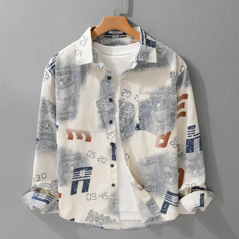 Herren Grafik-Print Overshirt im Relaxed-Fit mit Brusttaschen Nord Taschen