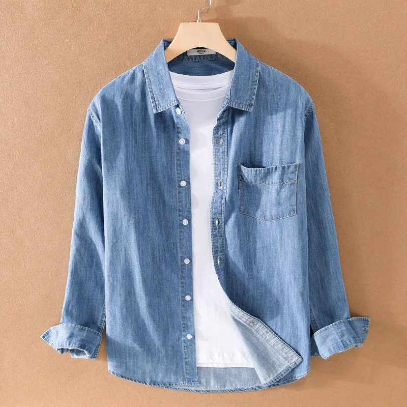 Herren Gewaschenes Denim-Overshirt mit Pattentasche, Relaxed-Fit und weichem Griff Nord Taschen