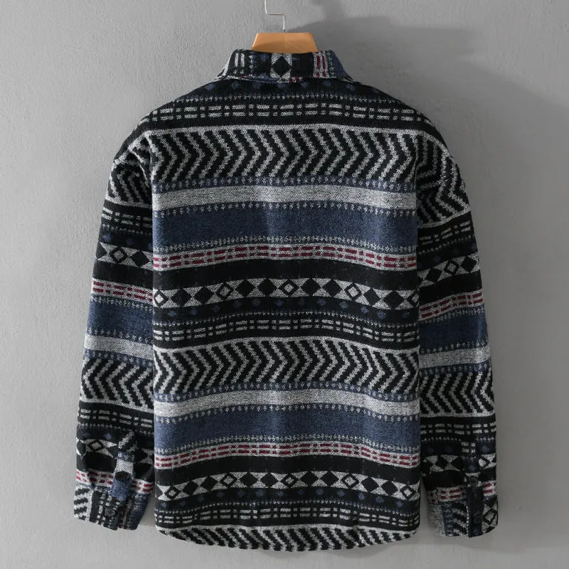 Herren Gestricktes Hemd-Overshirt im geometrischen Muster Nord Taschen