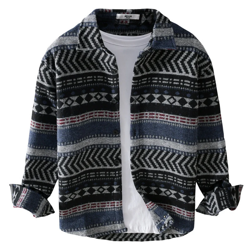Herren Gestricktes Hemd-Overshirt im geometrischen Muster Nord Taschen