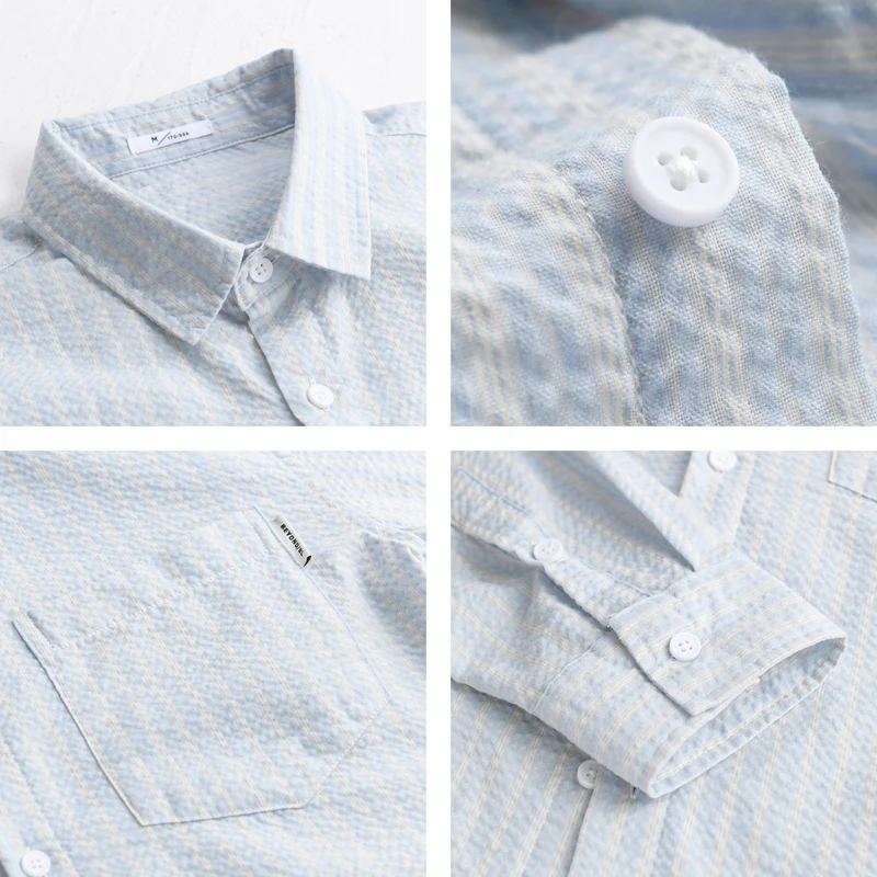 Herren Gestreiftes Relaxed-Overshirt aus strukturiertem Baumwollmix mit Brusttasche Nord Taschen