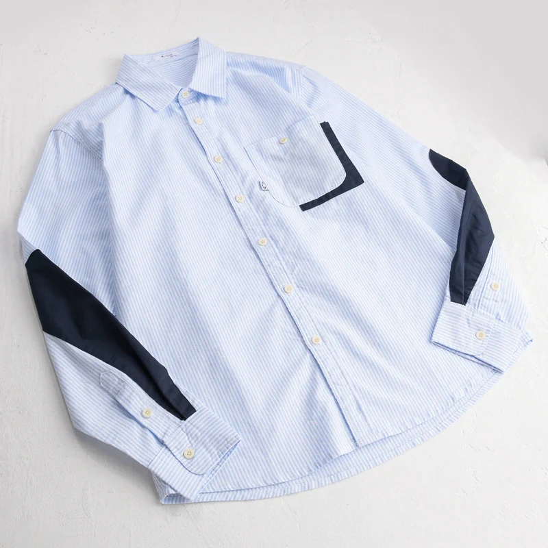 Herren Gestreiftes Overshirt‑Hemd mit Kontrast‑Ellbogenpatches und aufgesetzter Brusttasche Nord Taschen