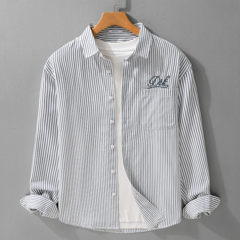 Herren Gestreiftes Overshirt‑Hemd mit Brusttasche und tonalem Logo‑Stick Nord Taschen