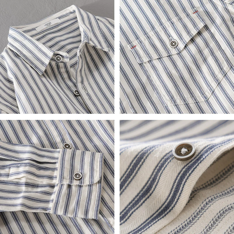 Herren Gestreiftes Overshirt aus leichter Baumwollmischung mit Brustklappe und Relaxed-Fit Nord Taschen
