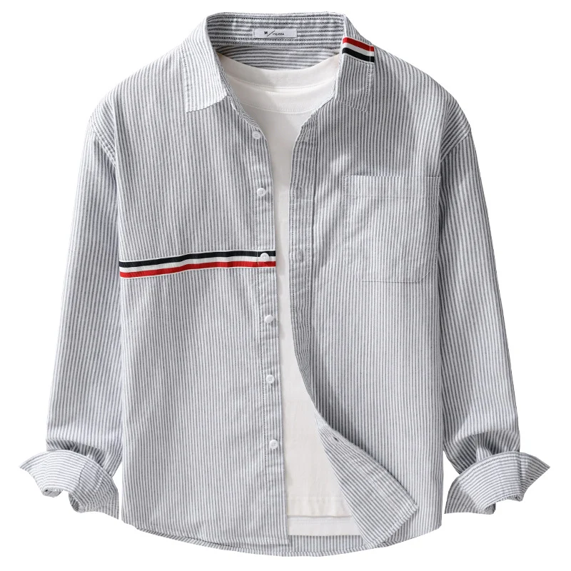 Herren Gestreiftes Overshirt aus Baumwollmix mit Brusttasche und sportivem Kontrastband Nord Taschen