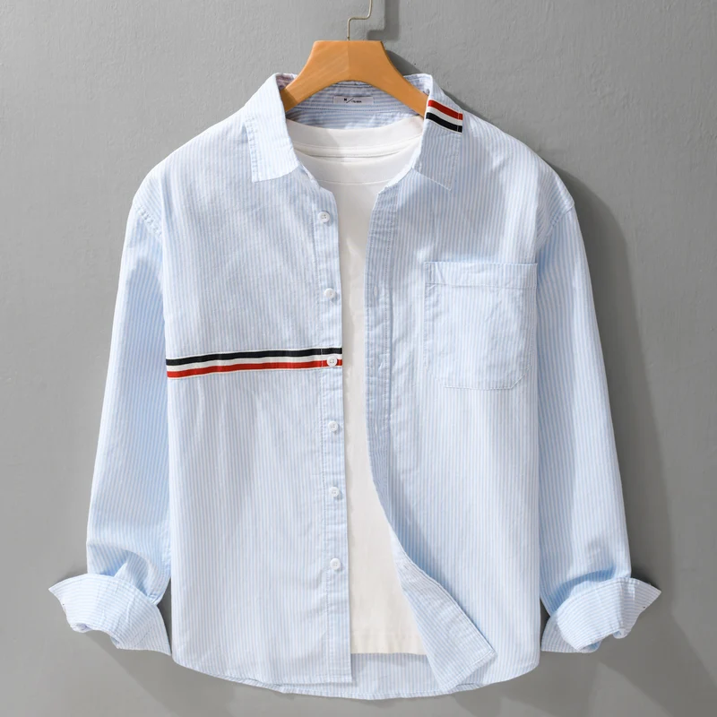 Herren Gestreiftes Overshirt aus Baumwollmix mit Brusttasche und sportivem Kontrastband Nord Taschen