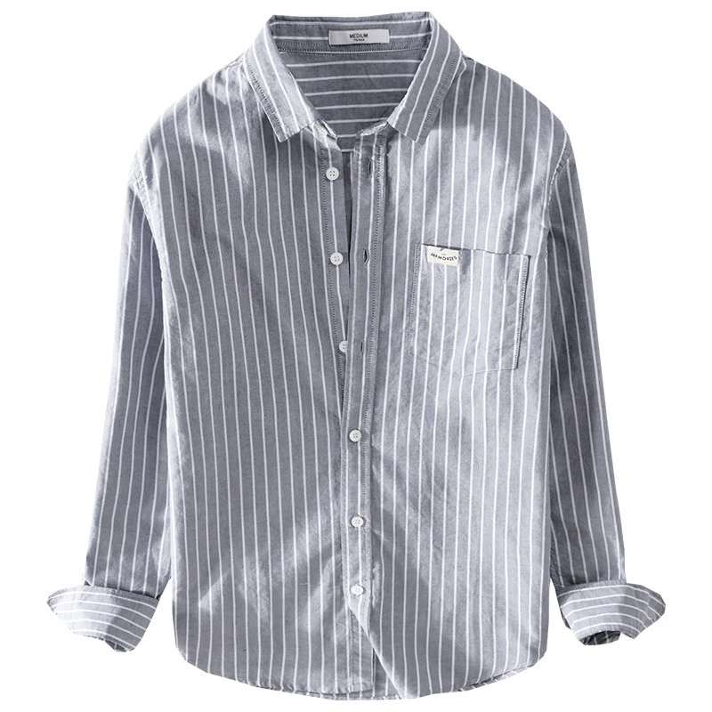 Herren Gestreiftes Layering-Overshirt aus softem Baumwollmix mit Kentkragen und aufgesetzter Brusttasche Nord Taschen