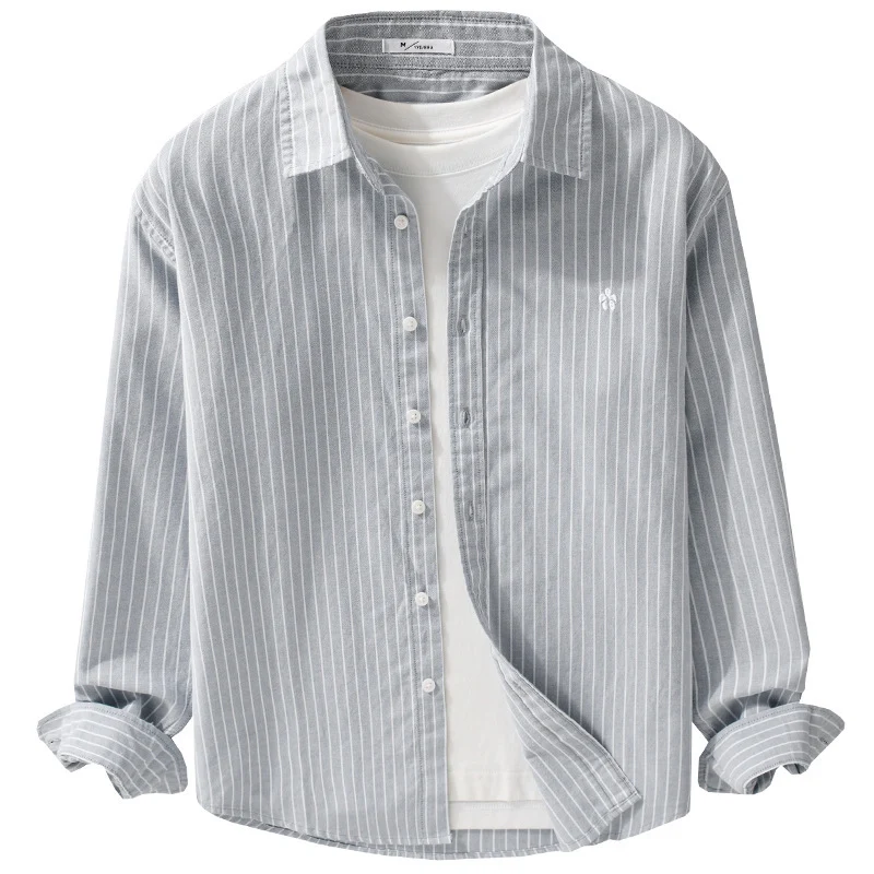 Herren Gestreiftes Layering-Hemd aus feinem Oxford-Baumwollstoff mit entspanntem Schnitt Nord Taschen