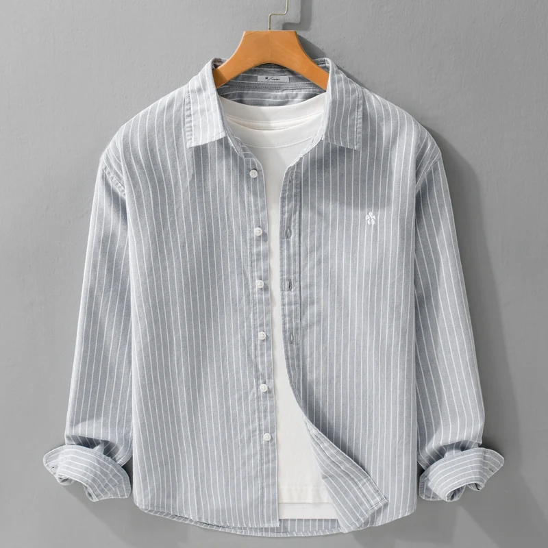Herren Gestreiftes Layering-Hemd aus feinem Oxford-Baumwollstoff mit entspanntem Schnitt Nord Taschen