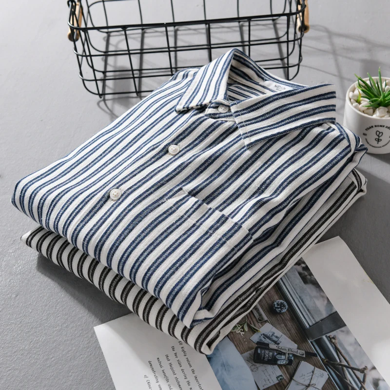 Herren Gestreiftes Baumwoll-Overshirt mit aufgesetzter Brusttasche und softem Crinkle-Finish Nord Taschen