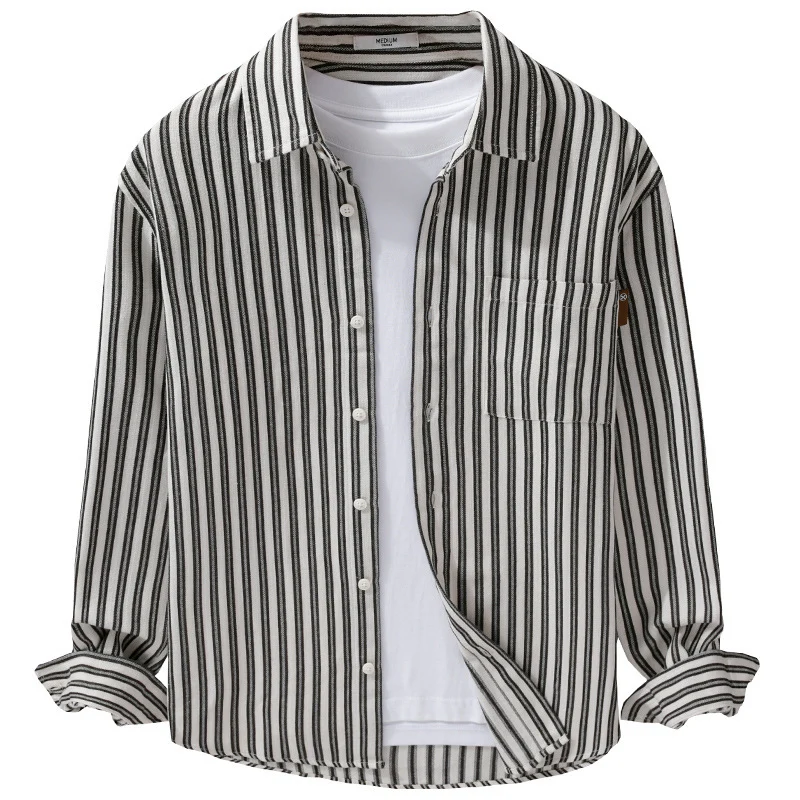 Herren Gestreiftes Baumwoll-Overshirt mit aufgesetzter Brusttasche und softem Crinkle-Finish Nord Taschen