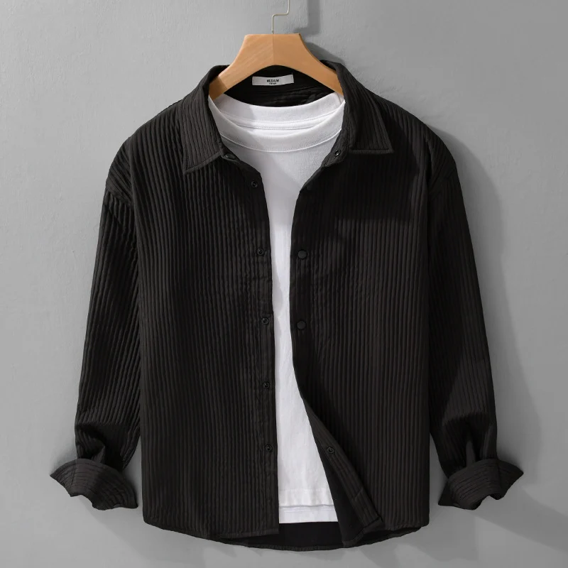 Herren Gestepptes Overshirt aus leichter Baumwollstruktur mit Druckknopfleiste Nord Taschen