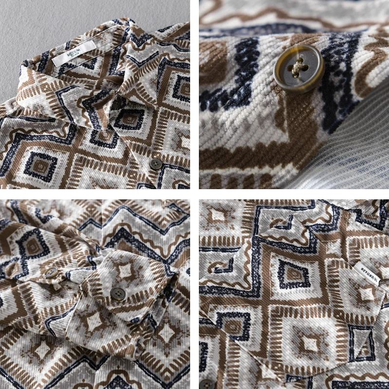 Herren Gemustertes Overshirt im Relaxed-Fit mit geometrischem Diamantprint und Brusttasche Nord Taschen