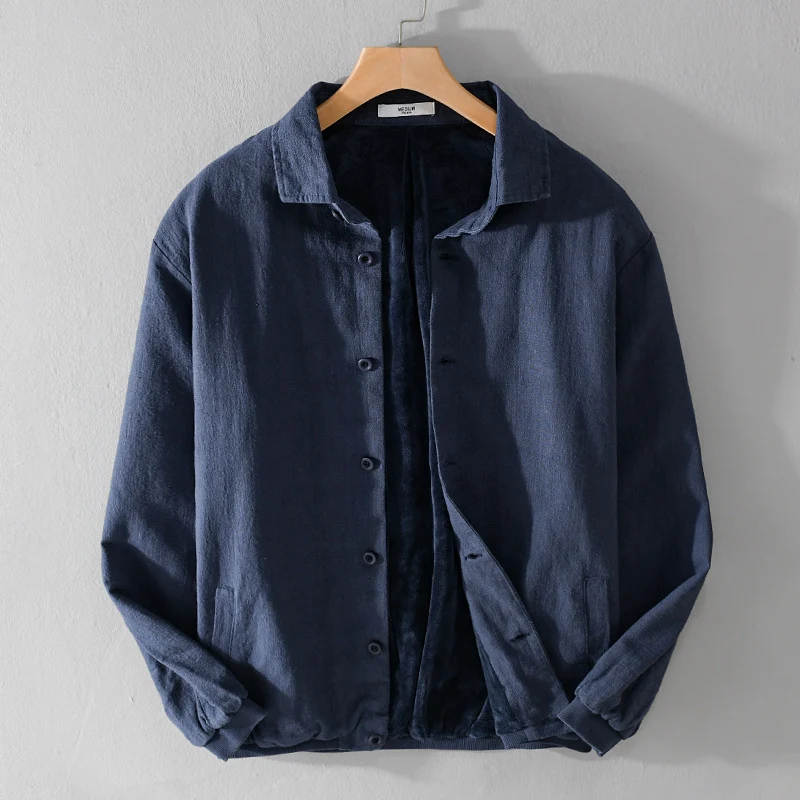 Herren Gefütterte Overshirt-Jacke aus Leinen-Mix Nord Taschen