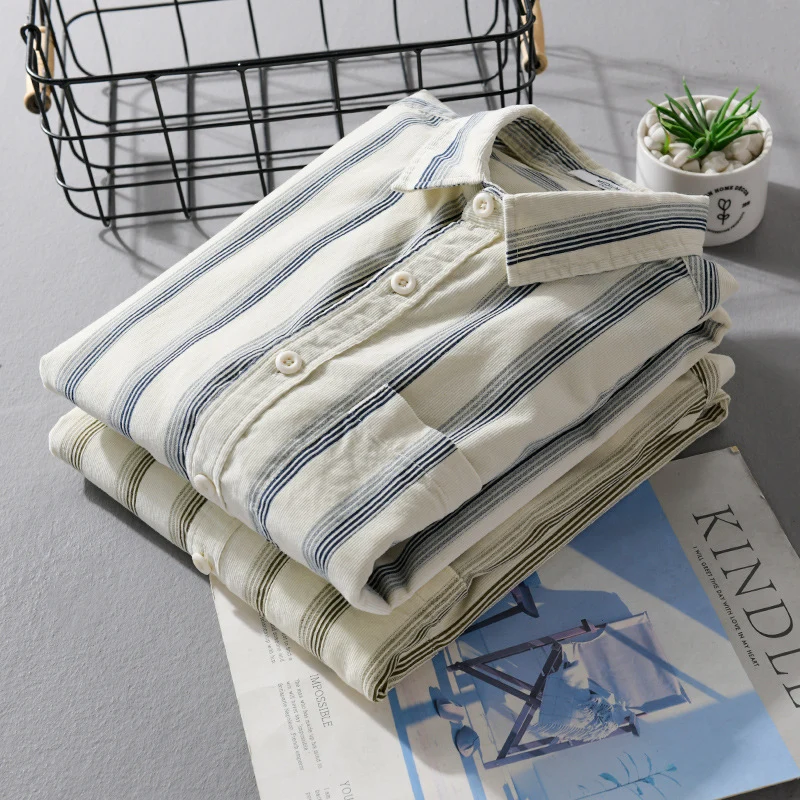 Herren Freizeithemd im Overshirt‑Stil aus leichtem Baumwollmix mit vertikalen Streifen Nord Taschen