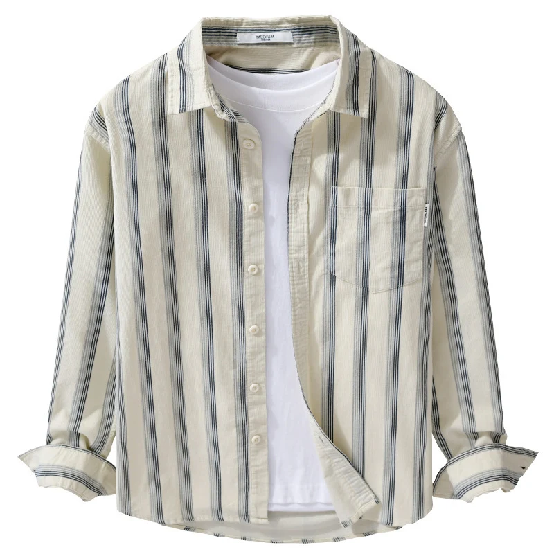 Herren Freizeithemd im Overshirt‑Stil aus leichtem Baumwollmix mit vertikalen Streifen Nord Taschen