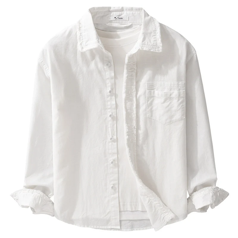 Herren Fransen-Overshirt aus Baumwollmix mit Brusttasche und Knopfleiste Nord Taschen