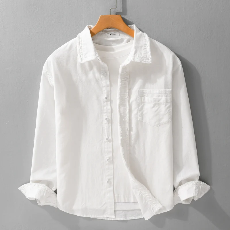 Herren Fransen-Overshirt aus Baumwollmix mit Brusttasche und Knopfleiste Nord Taschen