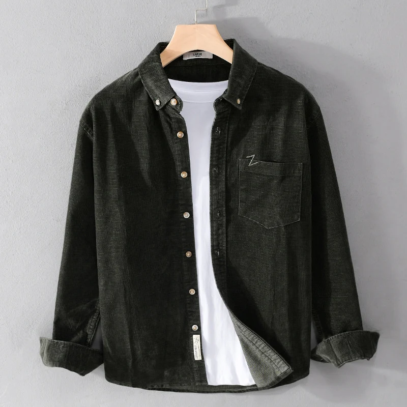 Herren Feines Cord-Overshirt mit Button-Down-Kragen und Brusttasche Nord Taschen