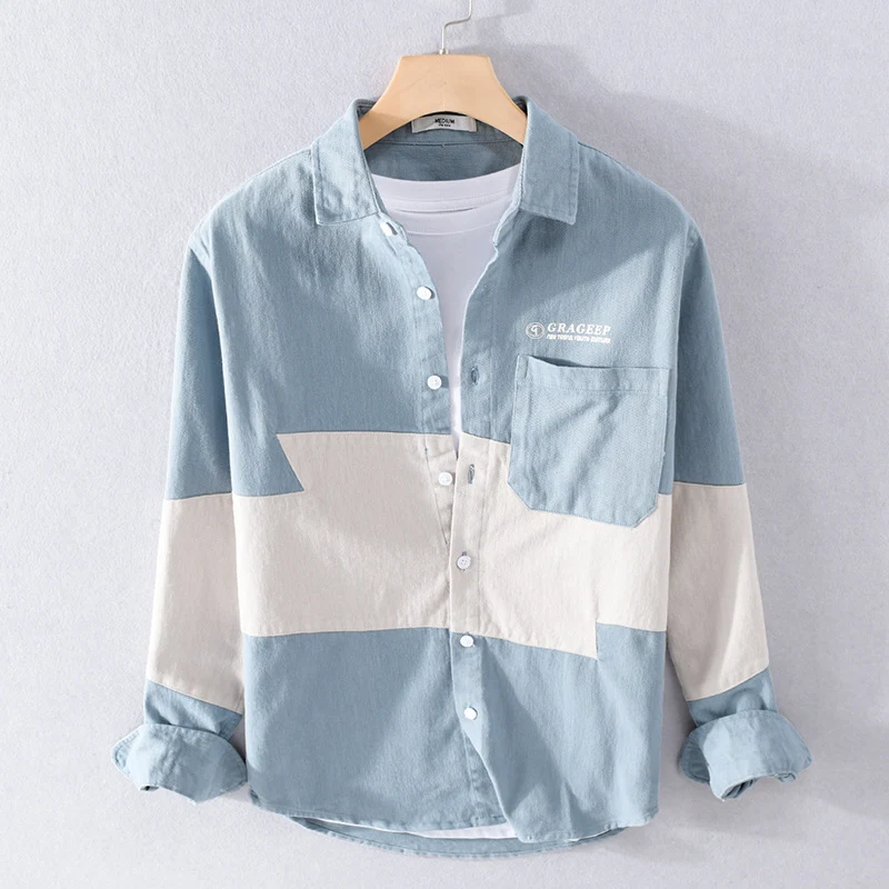 Herren Farbblock-Overshirt aus Baumwollmix mit Brusttasche und Relaxed-Fit Nord Taschen