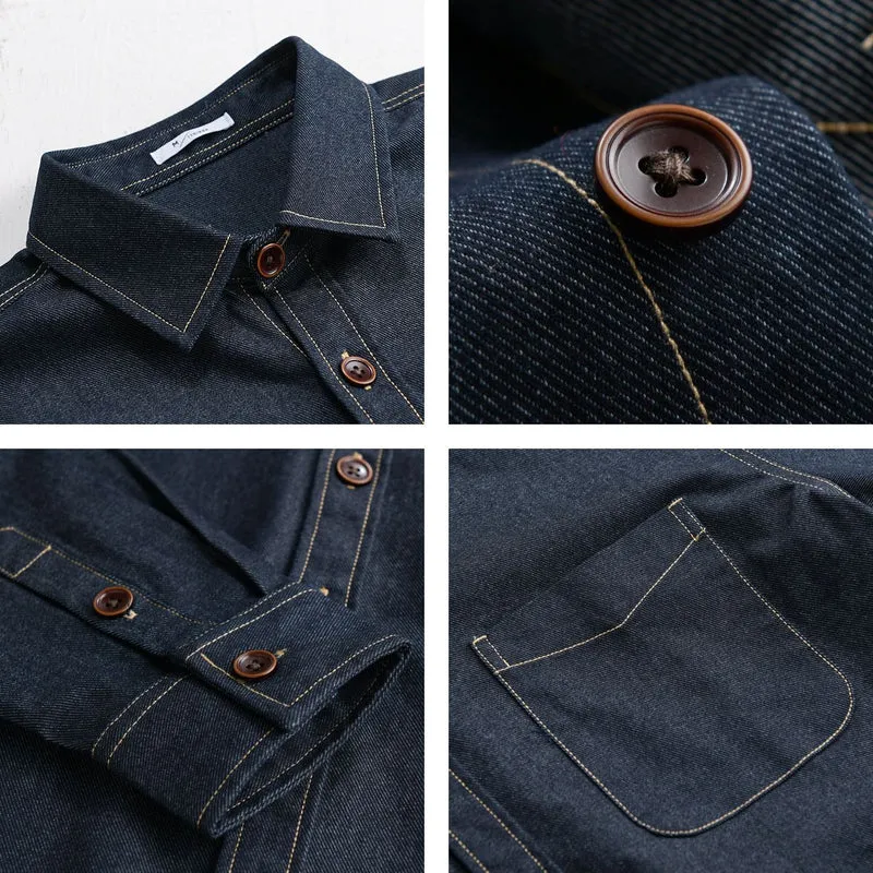 Herren Denim-Overshirt mit aufgesetzter Brusttasche und Kontrastnähten Nord Taschen