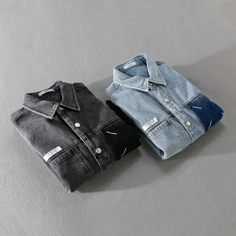 Herren Denim-Hemdjacke mit kontrastierter Brusttasche und Druckknopfverschluss Nord Taschen