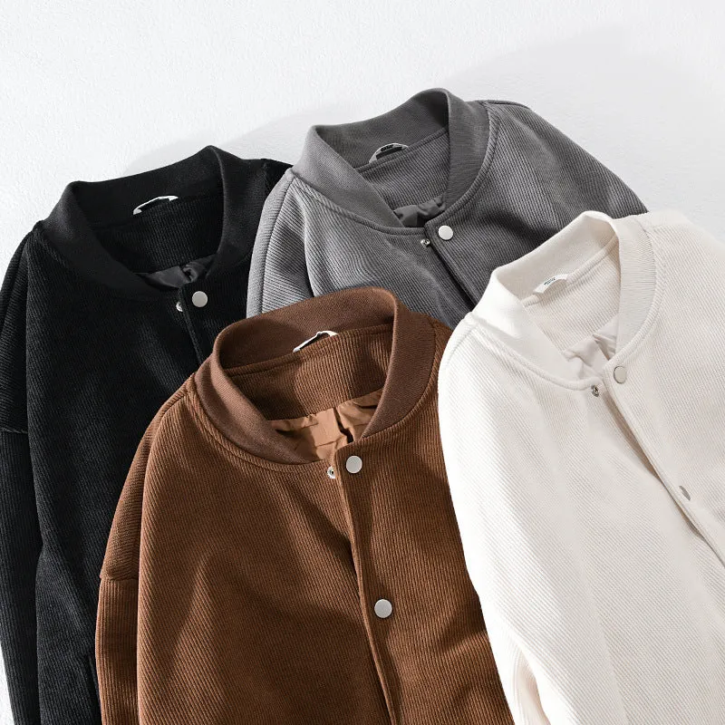 Herren Cord-Collegejacke mit Druckknopfleiste und Rippbündchen Nord Taschen