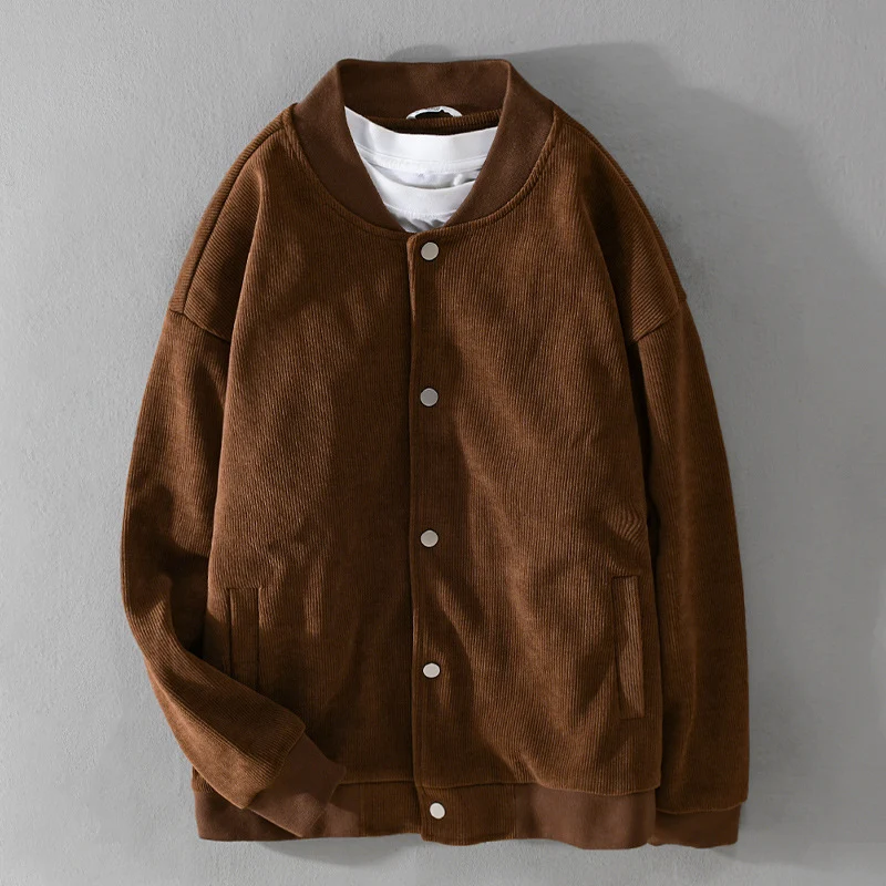Herren Cord-Collegejacke mit Druckknopfleiste und Rippbündchen Nord Taschen