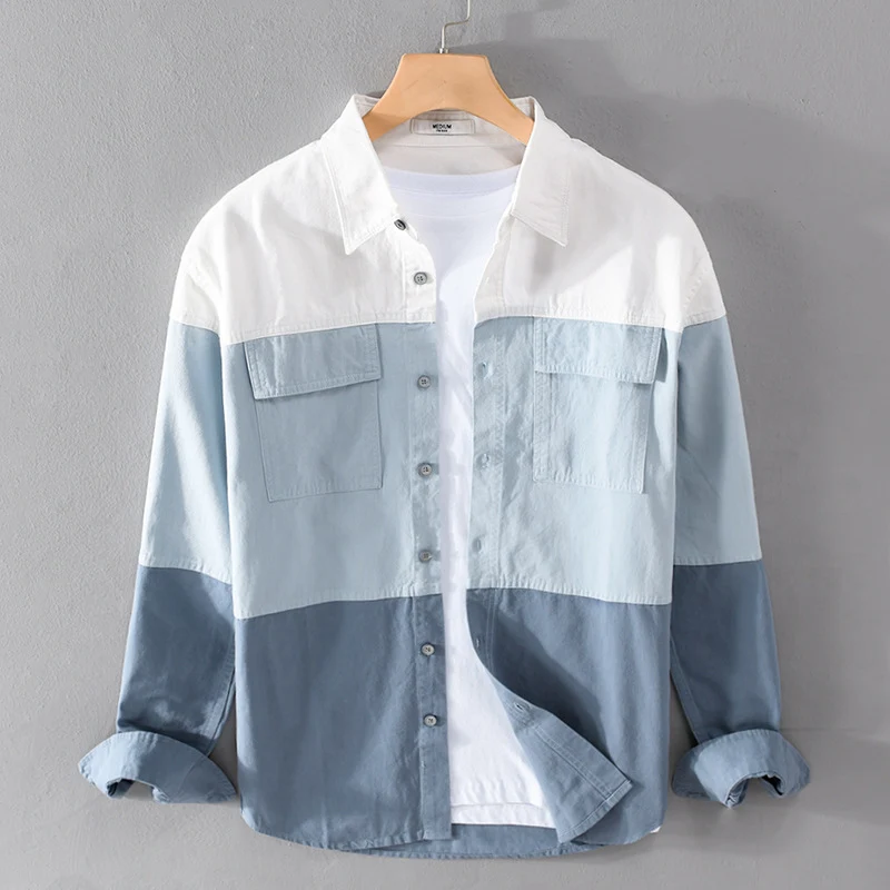 Herren Colorblock-Overshirt im Hemdjackenstil mit Brusttaschen und Relaxed-Fit Nord Taschen