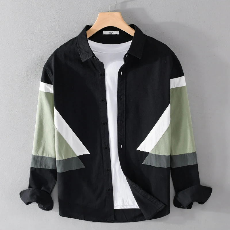 Herren Colorblock-Hemd aus Baumwollmix mit langen Ärmeln und kontrastierenden Paneelen Nord Taschen