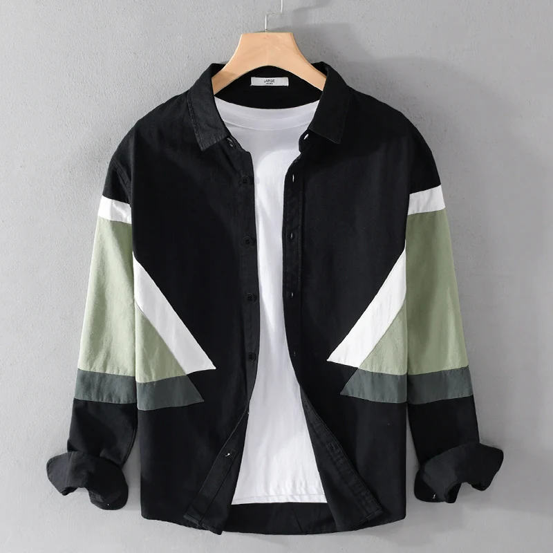 Herren Colorblock-Hemd aus Baumwollmix mit langen Ärmeln und kontrastierenden Paneelen Nord Taschen