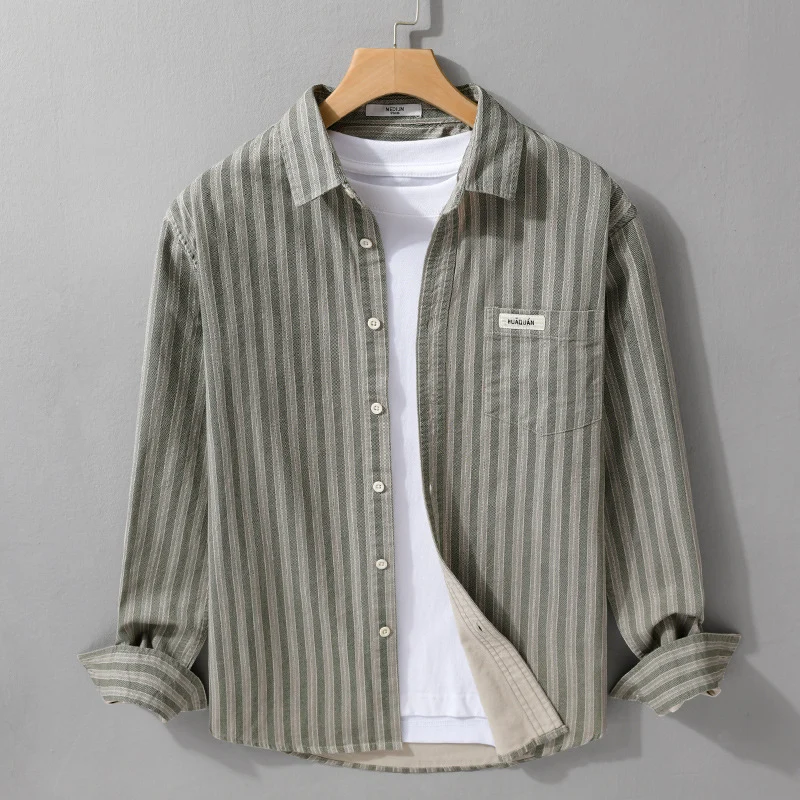 Herren Casual-Streifenhemd im Overshirt‑Stil mit Kentkragen Nord Taschen