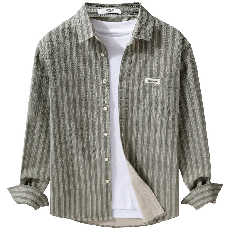 Herren Casual-Streifenhemd im Overshirt‑Stil mit Kentkragen Nord Taschen