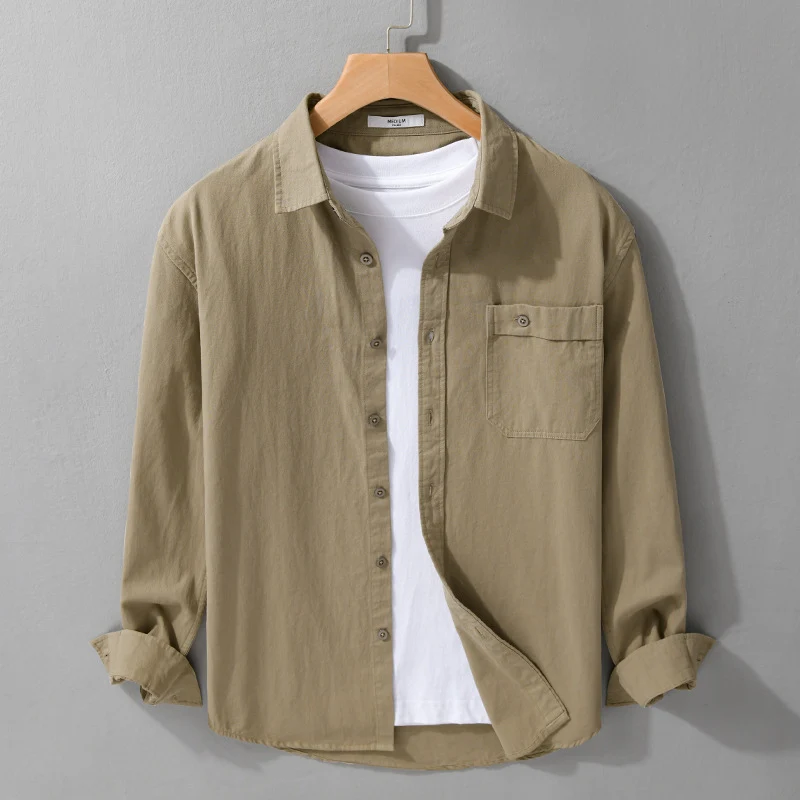 Herren Casual-Layering Hemdjacke aus leichtem Baumwoll-Twill mit aufgesetzter Brusttasche Nord Taschen