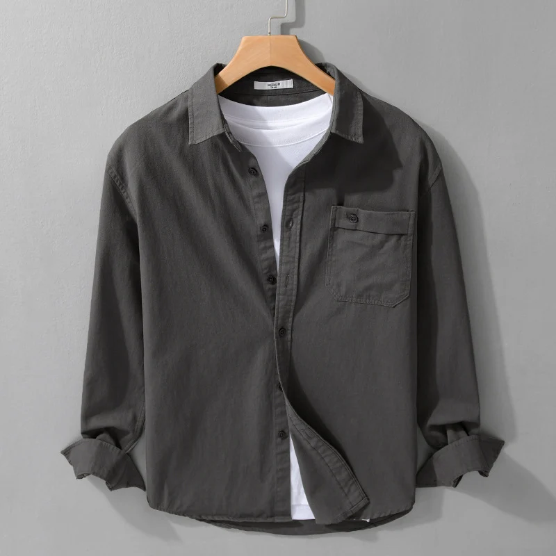 Herren Casual-Layering Hemdjacke aus leichtem Baumwoll-Twill mit aufgesetzter Brusttasche Nord Taschen