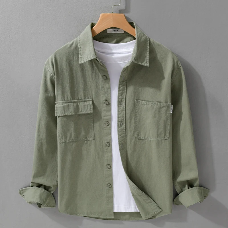 Herren Casual-Hemdjacke aus schwerem Baumwoll-Twill mit asymmetrischen Brusttaschen und kastigem Schnitt Nord Taschen