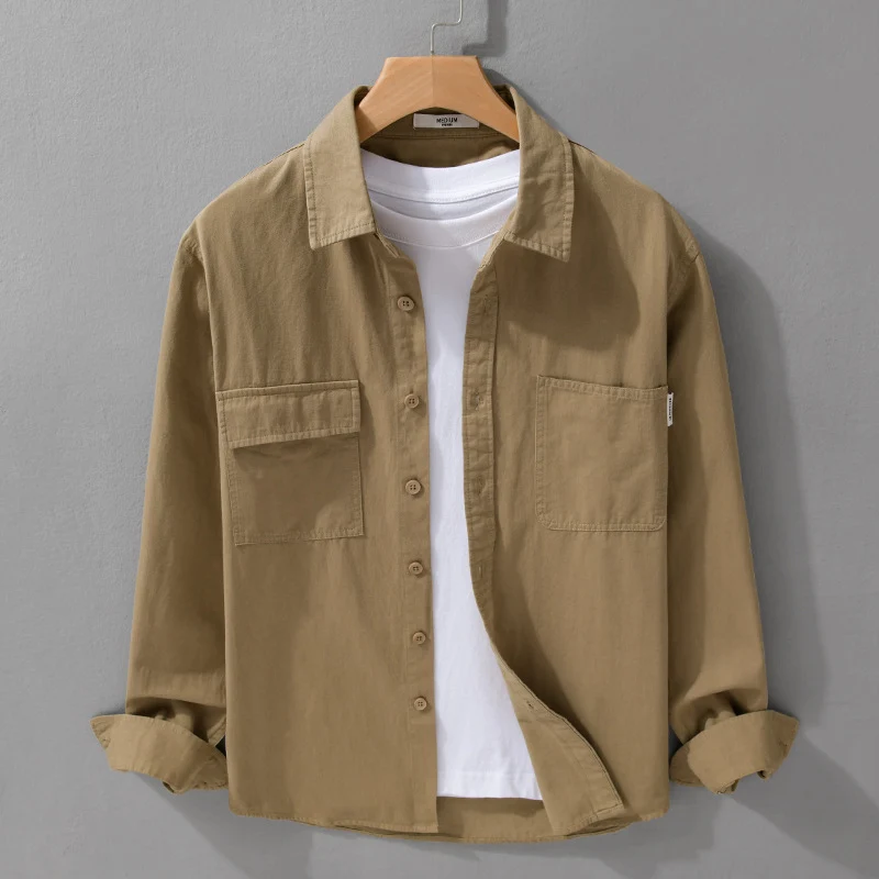 Herren Casual-Hemdjacke aus schwerem Baumwoll-Twill mit asymmetrischen Brusttaschen und kastigem Schnitt Nord Taschen