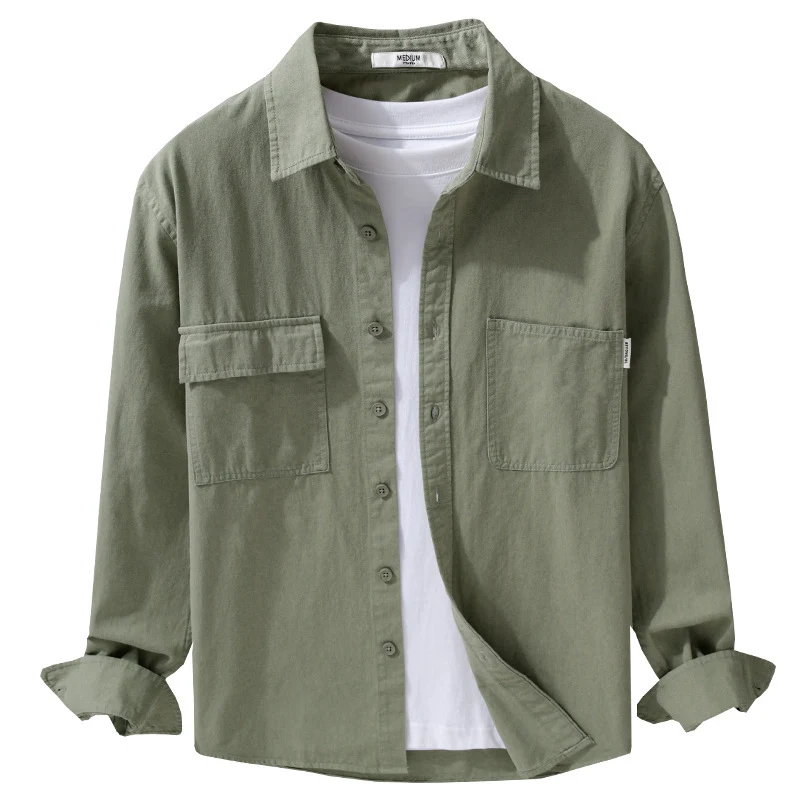 Herren Casual-Hemdjacke aus schwerem Baumwoll-Twill mit asymmetrischen Brusttaschen und kastigem Schnitt Nord Taschen