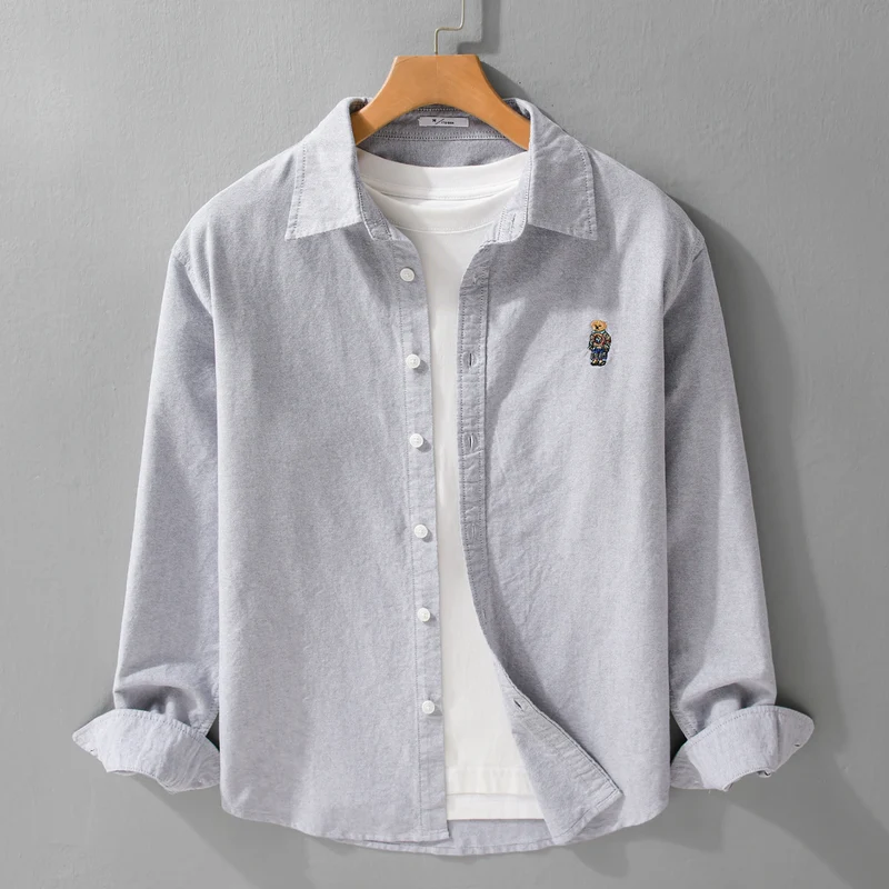 Herren Button-Down Overshirt im Casual-Relaxed-Stil mit tonaler Stickerei Nord Taschen