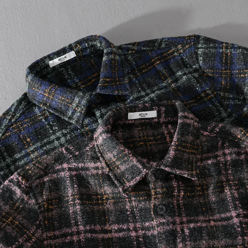 Herren Bouclé-Overshirt im Hemdjackenstil mit Kentkragen und Karomuster Nord Taschen